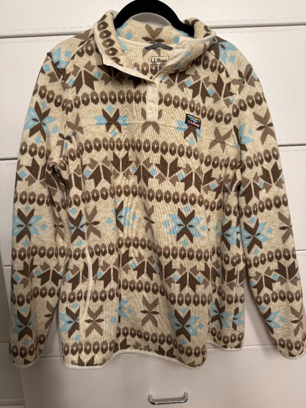 LL Bean Cozy Fair Isle Snap Neck Fleece Pullover XL Regular
